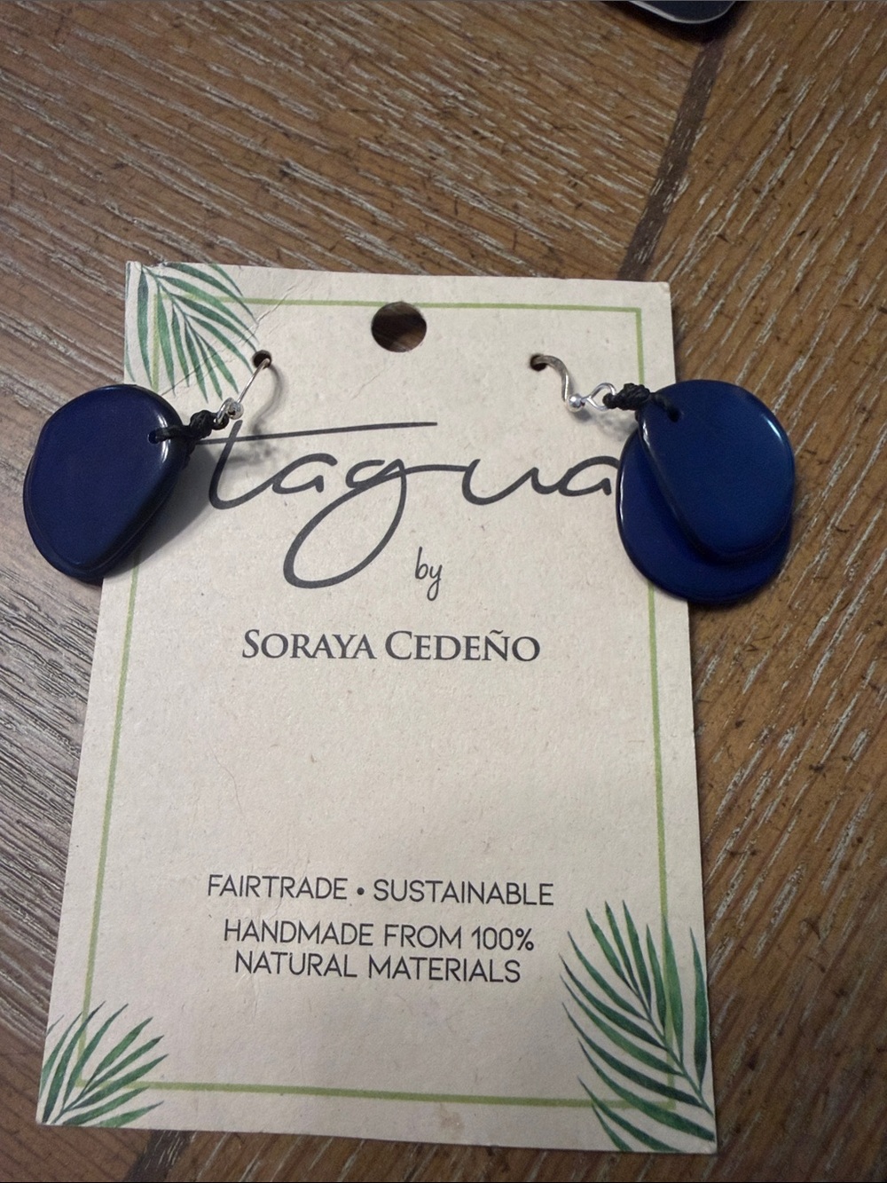 Tagua by Soraya Cedeño Navy Double Disc Drop Earrings